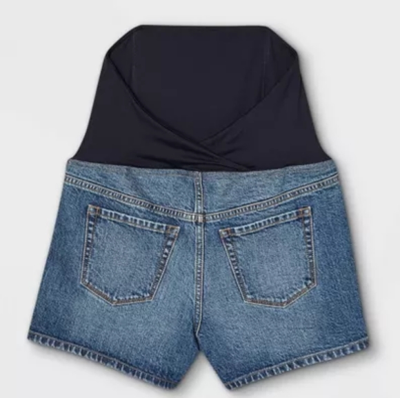 Size 2 NWT Maternity Midi Shorts Medium Blue Denim Crossover Panel - Picture 5 of 12
